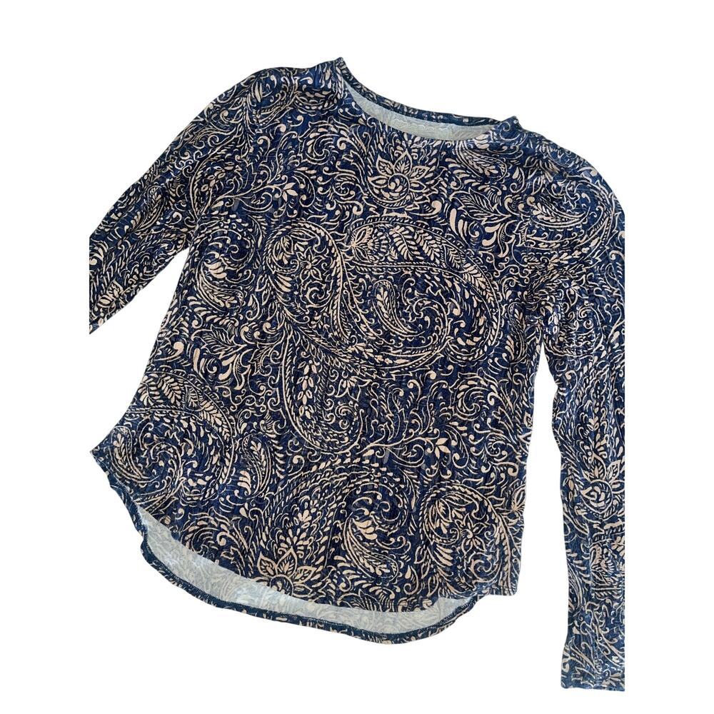 Cupio Navy and Cream Long Sleeved Stretchy Crew Neck Top Sz L